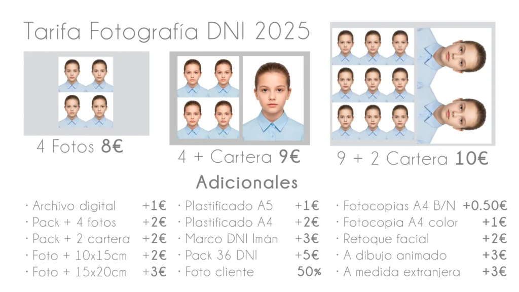 Oferta de packs y precios para fotos de DNI en el estudio de fotografía Jmacias Photographer en Paterna.